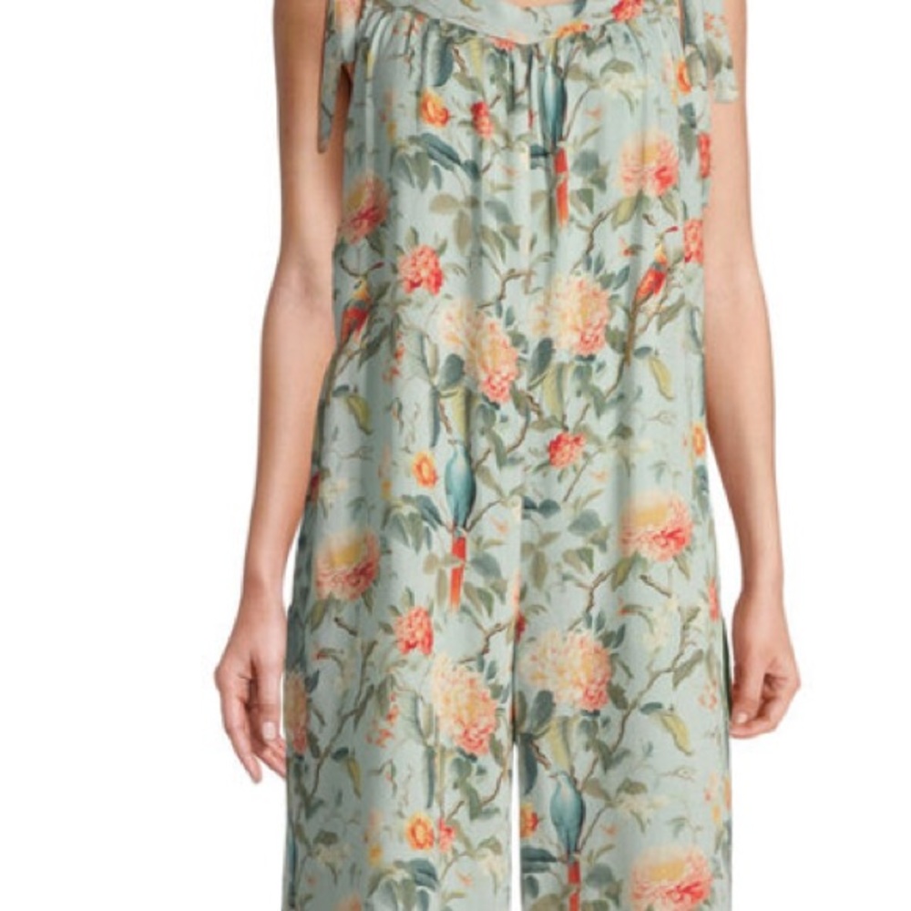 World Market Alayna Aqua Floral And Bird Pajama Jumpsuit With Pockets🌺🌺 - Picture 2 of 2